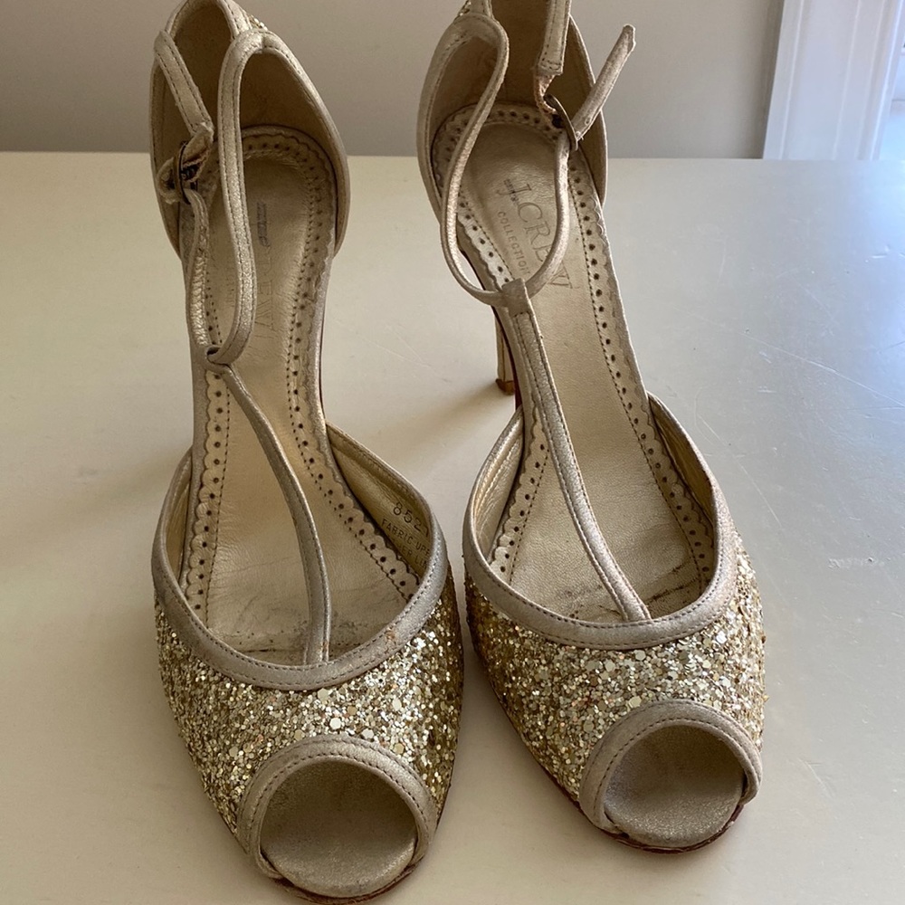 J Crew glitter peep toe heels